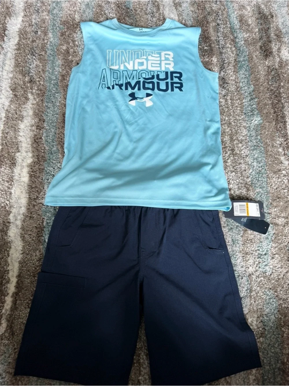 Under Armour Blue Sleeveless top size M NWT Tommy Hilfiger navy shorts S 8/10
